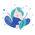 Cute magic Unicorns on a floral background. Vector hand drawing illustration